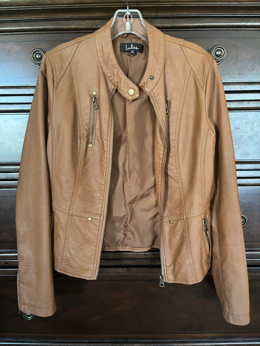 Lulu's Camel Vegan Leather Moto Jacket